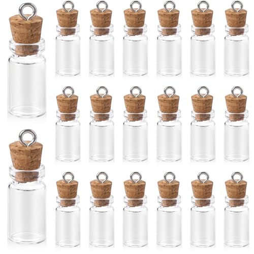 20 Stück 1ml Kleine Glasflaschen mit Korkdeckel, Mini Glasflaschen mit Korken Mini Glas Wunsch Flaschen Mini Flaschen Glass Jar Glasfläschchen für DIY Crafts Geburtstag Weihnachtsbaum Dekoration von FdcLixuvol