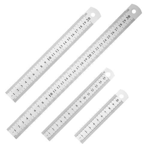 4 Stück Edelstahl Lineal Präzisions Metall Lineal Set 10cm/15cm/20cm/30cm Doppelseitenskala Kante Stahllineal mit Messwerkzeug Gerader Rand für Engineering Lehre Zeichnungen Büro von FdcLixuvol