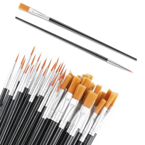 40 Stück Pinsel Set, 20 Flache und 20 Runde Künstlerpinsel für Acryl, Ölfarben, Aquarell Gesichtsmalerei, Kunstmalerei und Details Präzisionspinsel für Leinwand, Stein, Basteln, Schule (Schwarz) von FdcLixuvol