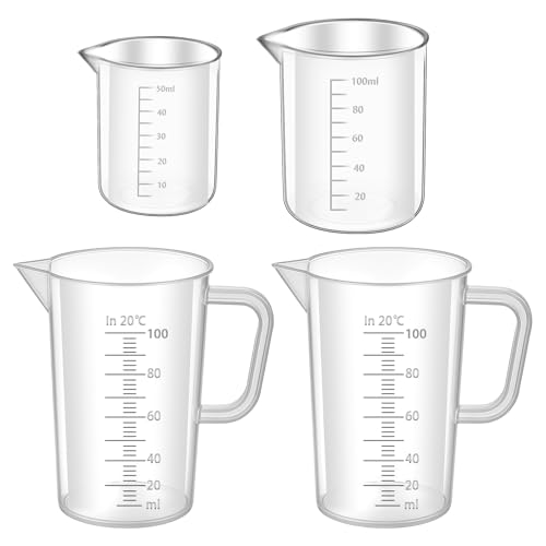 Messbecher Set 4 Stück Measuring Cups, Messbecher 50ml 100ml, Präzisions Hitzebeständig-Messbecher Kunststoff Ml-Messbecher mit Skala, für Labor Küche Waschmittel Chemikalien von FdcLixuvol