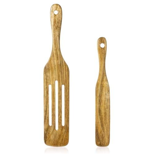 Pfannenwender Holz Eierfilter Und Langer Spatel Geschlitzt Hitzebeständiger 2er Set natürlicher Teakholz 34 cm aus Holz Küchenhelfer Rührspatel für Sauerteig Starter Backen Koche von FdcLixuvol