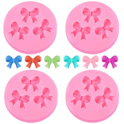 Rosa Silikon Fondant Schleifenformen, 4 Stück Mini Schleifenformen Für Schokoladenschleifen Schleifen Schokoladen Form Silikon-Fondantform Bastelform Für Selbstgemachte Kuchen Pudding Dekoration von FdcLixuvol