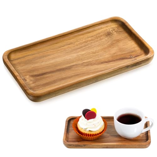Tablett Kleines Serviertablett Holz Serviertablett 19 x 10.5cm Rechteckig Akazien Holz Mini Tablett Bambustablett Hölzernes Küchentablett Holztablett für Kosmetik von FdcLixuvol