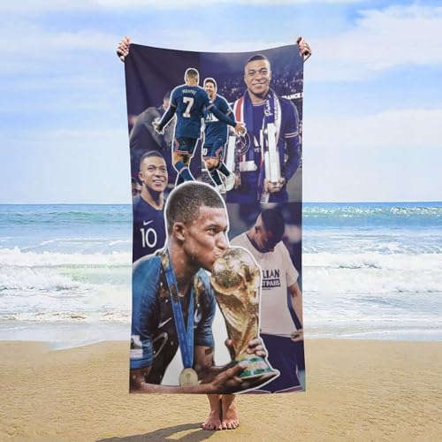 Fdcyzwxgs Mbappe Strandtuch, 3D Fußballspieler Handtücher Reisen Schwimmen Pool Yoga Fitnessstudio Camping Für Erwachsene Kinder Teenager Strand-Essentials Zubehör 150x75cm von Fdcyzwxgs