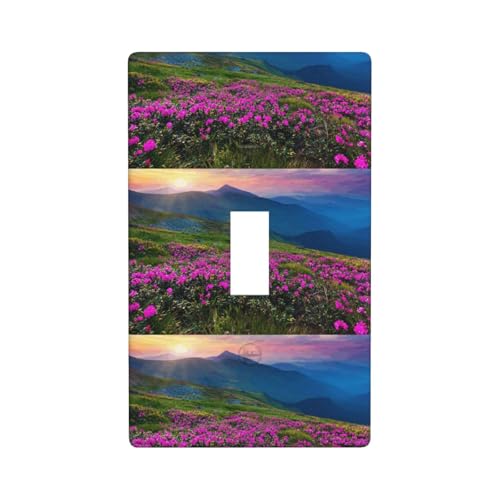 Lichtschalter-Abdeckung für Lichtschalter, Motiv: Natur, Lila, Blumen, Wiese, Berge, malerischer Druck, Grafik, Dekor, Wandplatte von Fdfekgvplp