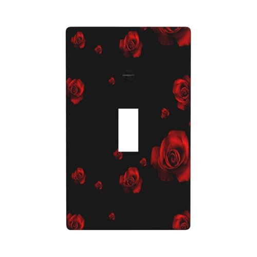 Lichtschalterabdeckung mit rotem Rosen-schwarzem Hintergrund, Grafik-Dekor-Wandplatten, einzelne Kippschalter-Abdeckung Lichtschalterabdeckung mit rotem Rosen-schwarzem Hintergrund, Grafik-Dekor-Wandplatten, einzelne Kippschalter-Abdeckung von Fdfekgvplp
