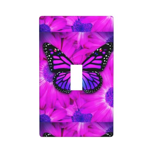 Lichtschalterabdeckung mit violettem Schmetterlings- und Blumendruck, Wandplatte, einzelne Kippschalter-Abdeckung Lichtschalterabdeckung mit violettem Schmetterlings- und Blumendruck, Wandplatte, einzelne Kippschalter-Abdeckung von Fdfekgvplp