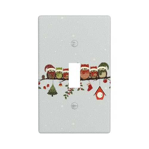 Niedliche Weihnachts-Eulen auf Ast, Druckgrafik-Dekor-Wandplatten, einzelne Kippschalter-Abdeckung, Wandplattenabdeckung von Fdfekgvplp