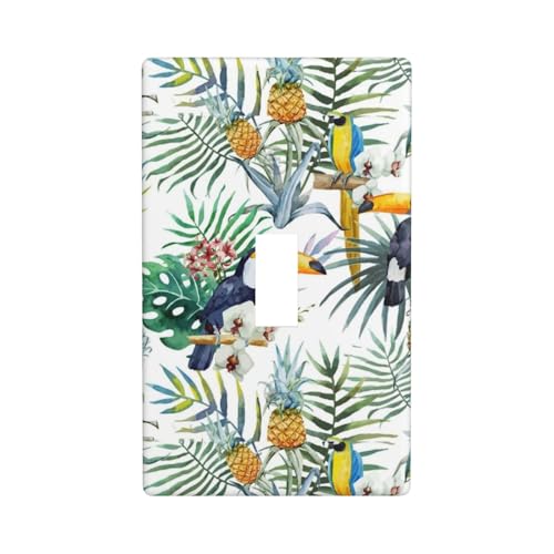 Wandplatte mit tropischen Blättern und Vogeldruck, einzelne Kippschalter-Abdeckung, Wandplatte von Fdfekgvplp