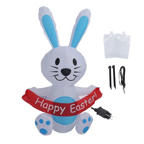 4FT Blauer Aufblasbarer Osterhase mit LED-Lichtern, 210T Polyester IP44 wasserdichte Aufblasbare Kaninchen-Hofdekoration, für Hausgarten-Rasen (EU-Stecker 220-240 V) von Fdit
