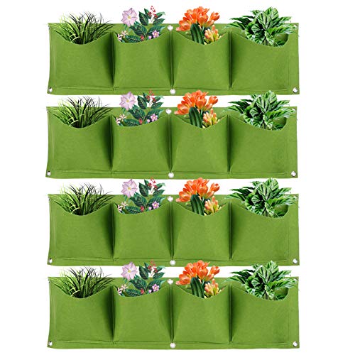 4Pcs 4 Pocket Filz Vertikale Wand Garten Pflanzer Pflanze Grow Bag Wiederverwendbare Wandbepflanzung Growing Bag für Blumengemüse(Grün) von Fdit