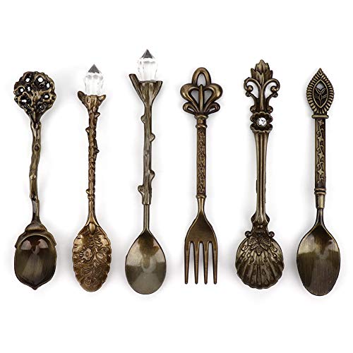 6 Stück/Set Vintage geschnitzte Kaffeelöffel Teelöffel Retro Zinklegierung Dessert Couchtisch Geschirr Löffel Besteck Küche(Grüne Bronze) von Fdit