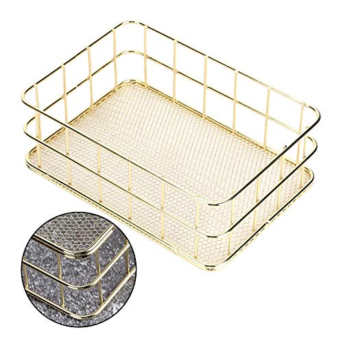 Fdit Aufbewahrungskorb, 17 x 12 x 6cm Schmiedeeisen Maschendrahtkorb Goldener eiserner Aufbewahrungskorb Drahtgeflecht-Schreibtisch-Organizer Schmiedeeisen Makeup Aufbewahrungsbox für Zuhause von Fdit