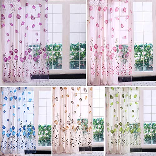 Bunte Tulpen Blumendruck Tulle Voile Vorhänge Sheer Drapieren Balkon Tür Raumteiler Schal Volants Pastoralen Dekorative Fenster 100 * 200 cm(Violett) von Fdit