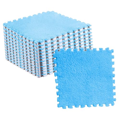 Fdit 10pcs Plüsch -Puzzle -Bodenmattenfliesen, Stilvolle Dicke Ineinandergreifende Teppichfliesen für Schlafzimmer Kinderzimmer, Weiche Flauschige, Schneidende Schaumfliesen für Gemütliche (Blue) von Fdit