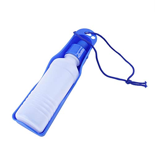 250 ml/500 ml Trinkflasche mit Wasserspender, tragbar, Reise-Wasserflasche aus Kunststoff für Hunde, Welpen, Katzen, Blau 250 ml von Fdit
