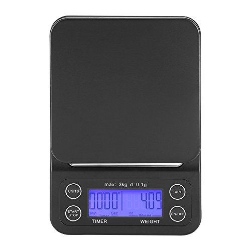 Fdit 3 kg/0,01 ° Elektronische LCD Digital Küche Lebensmittel Maßstab Drip Kaffee Gewicht mit Timer Bluish Violet von Fdit