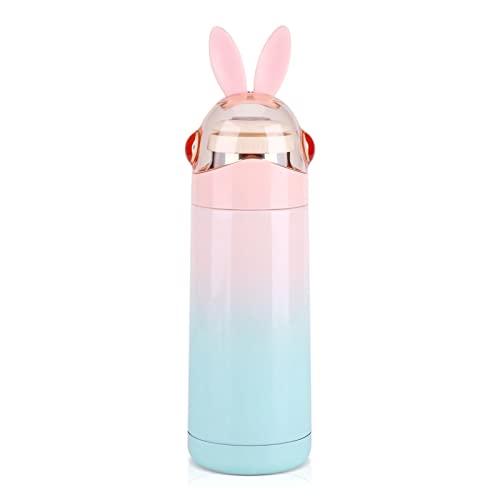 Fdit 350ML Isolierbecher Tasse Edelstahl Kinder Portable Drinkware Wasserflasche Trinkflasche Kaffeetasse Kaninchen Kartoon Kinder Vakuumisolierte Becher Wärmflasche Reisebecher(Rosa) von Fdit