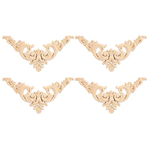 Fdit 4 stücke Unlackiert Holz Geschnitzte Ecke Onlay Applique Rahmen Möbel Wohnkultur Dekorative Holz Geschnitzte Onlay Applique Tür Decor Europäischen Stil Applique MEHRWEG VERPAKUNG(2#) von Fdit