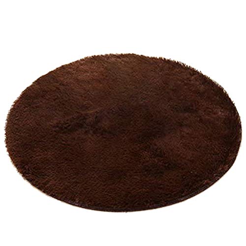 Fdit 40 cm Runde Plüsch -Teppichmatte, Weiches Nicht überrutsches Bad und Duschteppich für Schlafzimmer, Yoga -Bodenmatte, Skiddes Zotteliger Wohnkultur Teppich (Kaffee) von Fdit