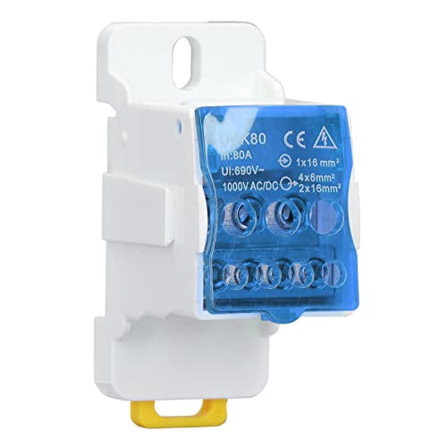 Fdit 690V 80A DIN Rail Terminal Verteiler Kasten, Feuerfester PA66 Spalt Barer Verbindungs Block mit Messing Leiter für Hochspannung Schränke Haus Geräte (BLUE) von Fdit