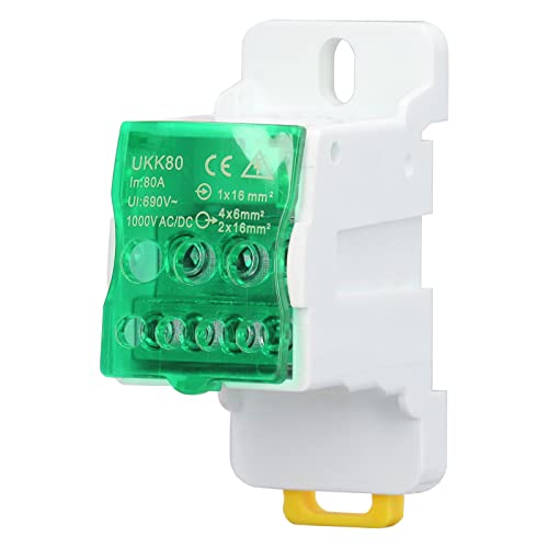 Fdit 690V 80A DIN Rail Terminal Verteiler Kasten, Feuerfester PA66 Spalt Barer Verbindungs Block mit Messing Leiter für Hochspannung Schränke Haus Geräte (GREEN) von Fdit
