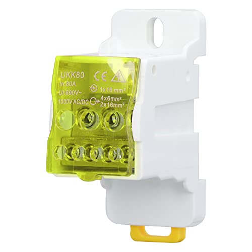 Fdit 690V 80A DIN Rail Terminal Verteiler Kasten, Feuerfester PA66 Spalt Barer Verbindungs Block mit Messing Leiter für Hochspannung Schränke Haus Geräte (gelbe Farbe) von Fdit