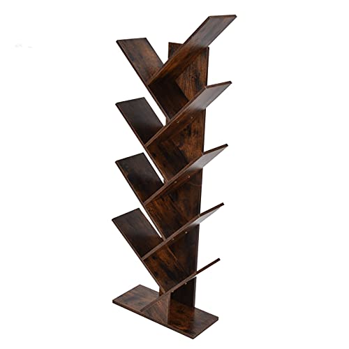 Fdit Baumförmiges Bücherregal mit 9 Ebenen, Organizer, Stehendes Bücherregal mit 9 Ebenen, Baumförmiger Halter, Modernes, Kompaktes, 9-stöckiges Bücherregal aus Holz mit Mehreren von Fdit