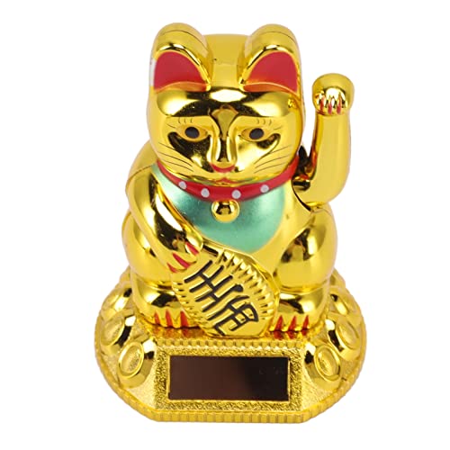 Fdit Chinesische Glückskatze, Solarbetriebene Glückskatzenform Skulpturen Reichtum Einladende Katzen Winkender Arm für Home Stores Display (Golden) von Fdit