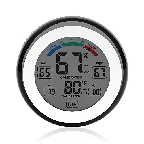 Fdit Digitales Hygrometer, Thermometer, Touchscreen, LCD-Display, Luftfeuchtigkeitsmesser, Temperaturmessgerät, Monitor (schwarz) von Fdit
