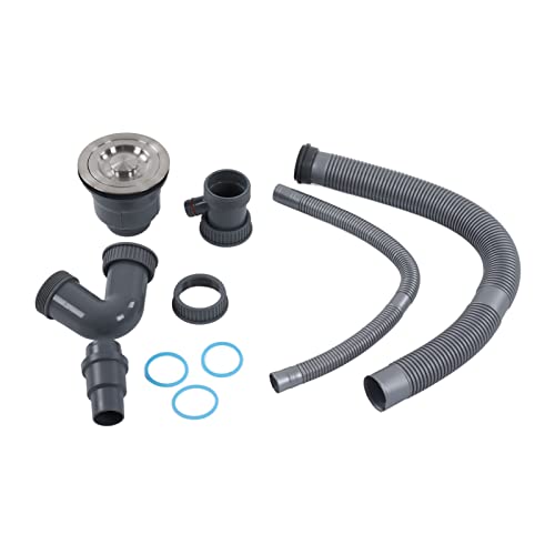 Fdit Dual Inlet Küchenspüle Abflussrohr Kit, Flexible PVC -Stahldraht -PP -Hartrohr mit Edelstahl Abfluss Tasse Universal Schnellanschlussabwässerungssystem von Fdit