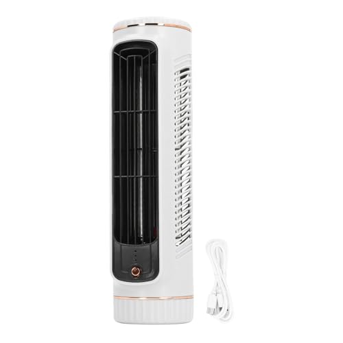 Fdit Flügelloser Schreibtisch-Kühlventilator, Kompakter Tragbarer Turmventilator mit 3 Geschwindigkeiten und 1200-mAh-Batterie, Sicheres Design, (WHITE) von Fdit
