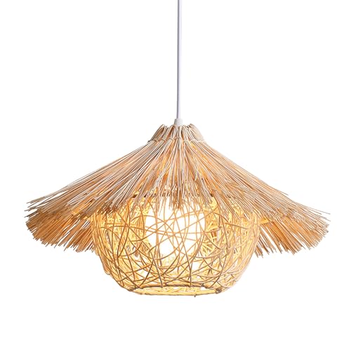 Fdit Gewebte Pendelleuchte, Rustikale Rattan-Hängelampe, Dekorative Exquisite Pendelleuchte für Schlafzimmer, Gästehäuser, Restaurant mit Rattan, Eisen von Fdit
