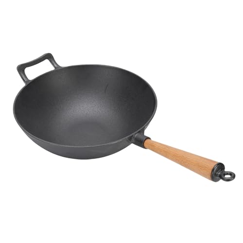 Fdit Gusseisen -Wok -Pfanne, Induktionskocher Gasherd Offenes Feuer für Rührgebräune Multifunktionales BBQ Camping Wok, Leicht zu Lagern von Fdit