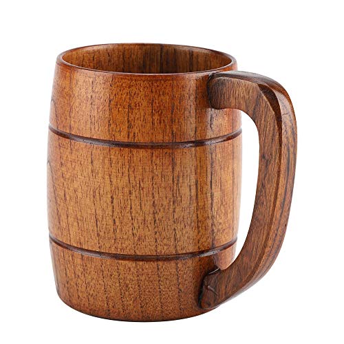 Fdit Hölzerner Bierbecher, Natürliche Retro große Kapazität Tee Wasser Klassische Holz Trinkbecher Holz-Bierbecher mit Henkel von Fdit