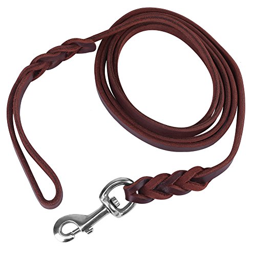 Fdit Hundehalsband, Leder Brown Hund Hund Leine Sicherheitsseil Ledergürtel für Walking Lauftraining (2.1M) von Fdit