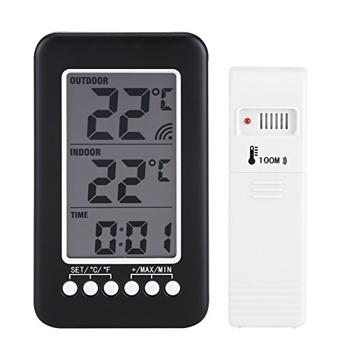 Fdit LCD Digital Thermometer Uhr Wireless Temperatur Meter Wireless Transmitter Indoor Outdoor von Fdit