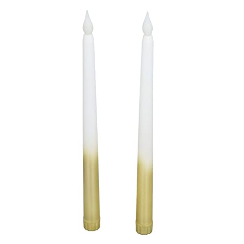 Fdit LED Spitzkerzen, 2 Stück LED Skinny LED Kerzen Gold, Kerzen Kunststoff Batteriebetriebene Flammenlose LED Kerzenhalter für Festival Hochzeit Geburtstagsfeier (volles Spray Gold) von Fdit
