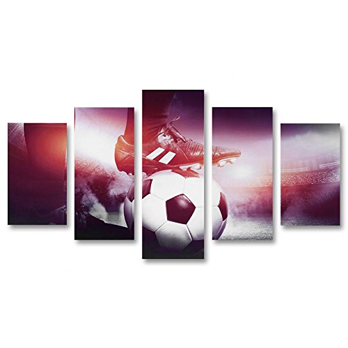 Fdit Leinwand Wandbild, Gedrucktem Bild Painting Fußball und Schuhe Leinwand Malerei 5 Panels Printed Bild Wand Kunst Hause Büro Schlafzimmer fur Schlafzimmer Wohnzimmer Büro von Duokon