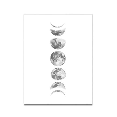 Fdit Mondphasen Leinwand Malerei Randlose Gemälde Schwarz Weiß Kunstdruck Poster auf Wandkunst für Inneneinrichtungen Frameless MEHRWEG VERPACKUNG socialme-eu(090-1) von Fdit