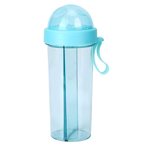 Fdit Tragbare Outdoor-Reise Sport Zwei Strohhalme Kompakte Wasserflasche Dual-Use-Trinkflasche mit Cap Blue 600ml MEHRWEG VERPAKUNG von Fdit