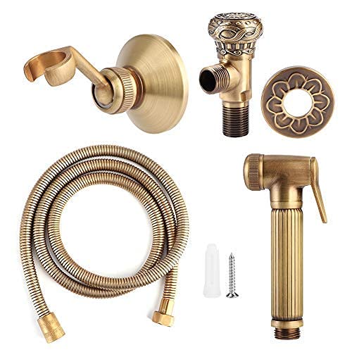 Fdit Vintage Messing Handheld Bidet Bad Sprayer Spray Kopfhalterung Schlauch Kit Badzubehör von Fdit