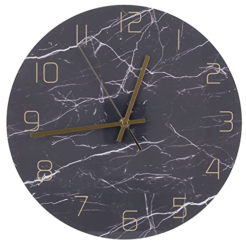 Fdit Wanduhr Drucken Wohnzimmer Dekoration Stumm Bewegung Runde Marmor Textur Luxus Nordic Uhren von Fdit