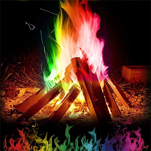 Flammenpulver, Farbwechselpakete für Kosmisches Feuer, Erzeugen Magisch Bunte, Mystische Regenbogenflammen für Lagerfeuer Im Freien von Fdit
