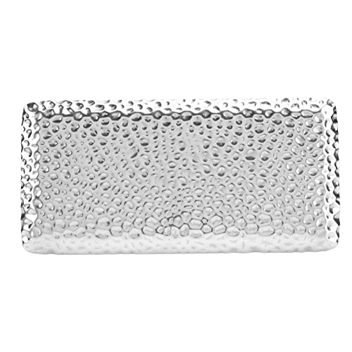 Gehämmertes Tablett, Exquisites Rechteckiges Serviertablett aus Edelstahl für Wohnzimmer, Schlafzimmer, Badezimmer, Theke, Küche (Silber) von Fdit