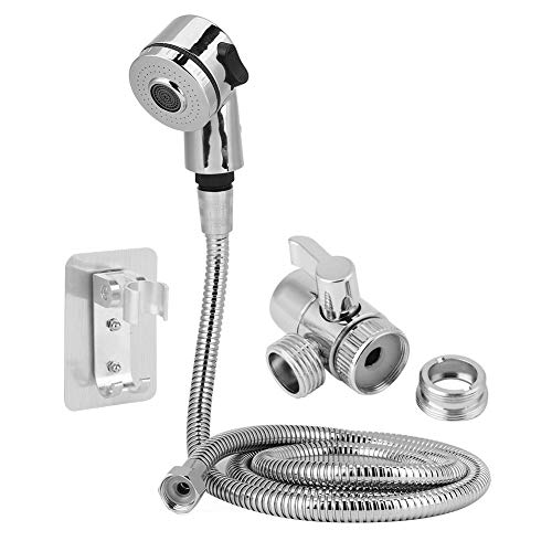 Handbrause Sprayer Haarwaschset Handbrausekopf und Schlauchspritzkopf Wasserhahn Konverter Adapter Set Home Tool(silbrig) von Fdit