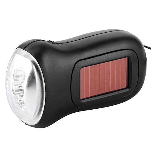 Fdit Schwarze Solar-Taschenlampe, 9x5cm Handkurbel Solarbetriebene wiederaufladbare Taschenlampe LED-Notfall-Dynamo-Taschenlampe Dynamo-Fackel für Camping im Freien von Fdit