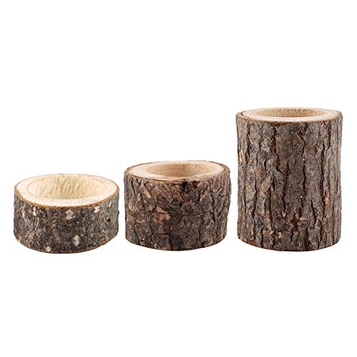 Holz Timber Pile Kerzenhalter Flammenlose Kerzen Stehen Kerzenständer Log Blumentopf Ornament Dekor(Dreiteilig) von Fdit