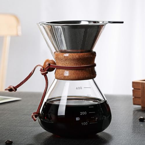 Kaffeebrüher, Pour Over Kaffeemaschine 400ml Doppelfilter Holzhülse Kaffeebrüher Filter Geeignet für Home Cafe Partys von Fdit