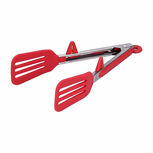 Kochzange, Edelstahl Küche Silikon Servierzange Lebensmittelspatel Klemme Fleisch Grill Steakzange Backwerkzeug für Heimgrill(9 inch-rot) von Fdit